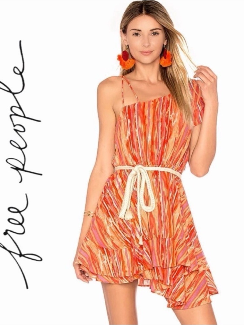 Free People Heart Shaped Face Mini‎ Dress Orange Size Small
